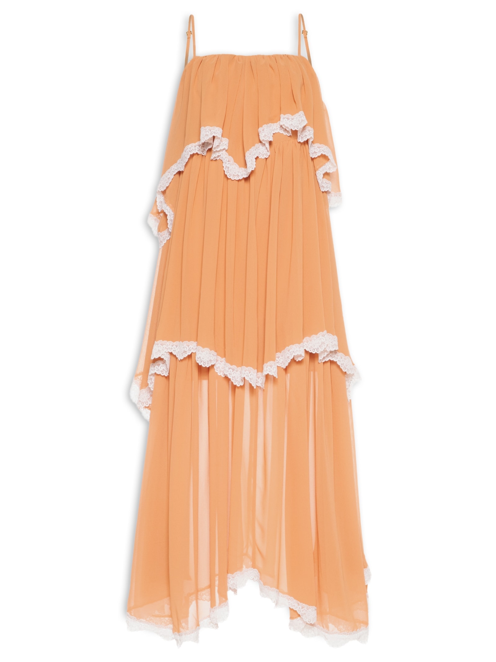 Vestido Midi Evasê Com Babados Aplicados Bege '2Essential