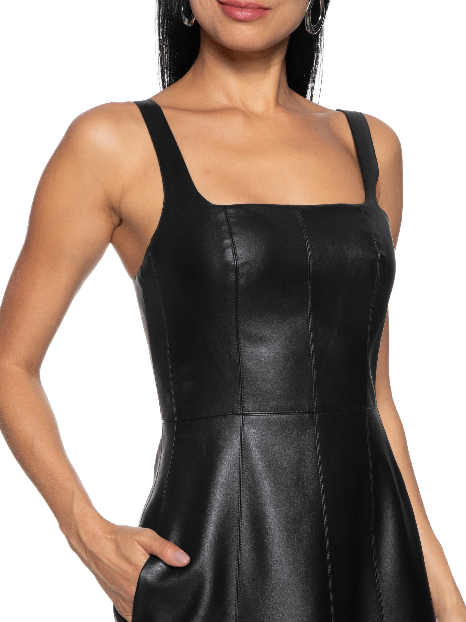 Vestido Midi Evasê Couro Mob- Preto - Main Image