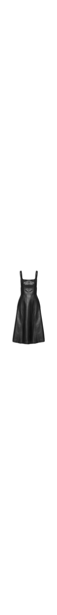 Vestido Midi Evasê Couro - Preto