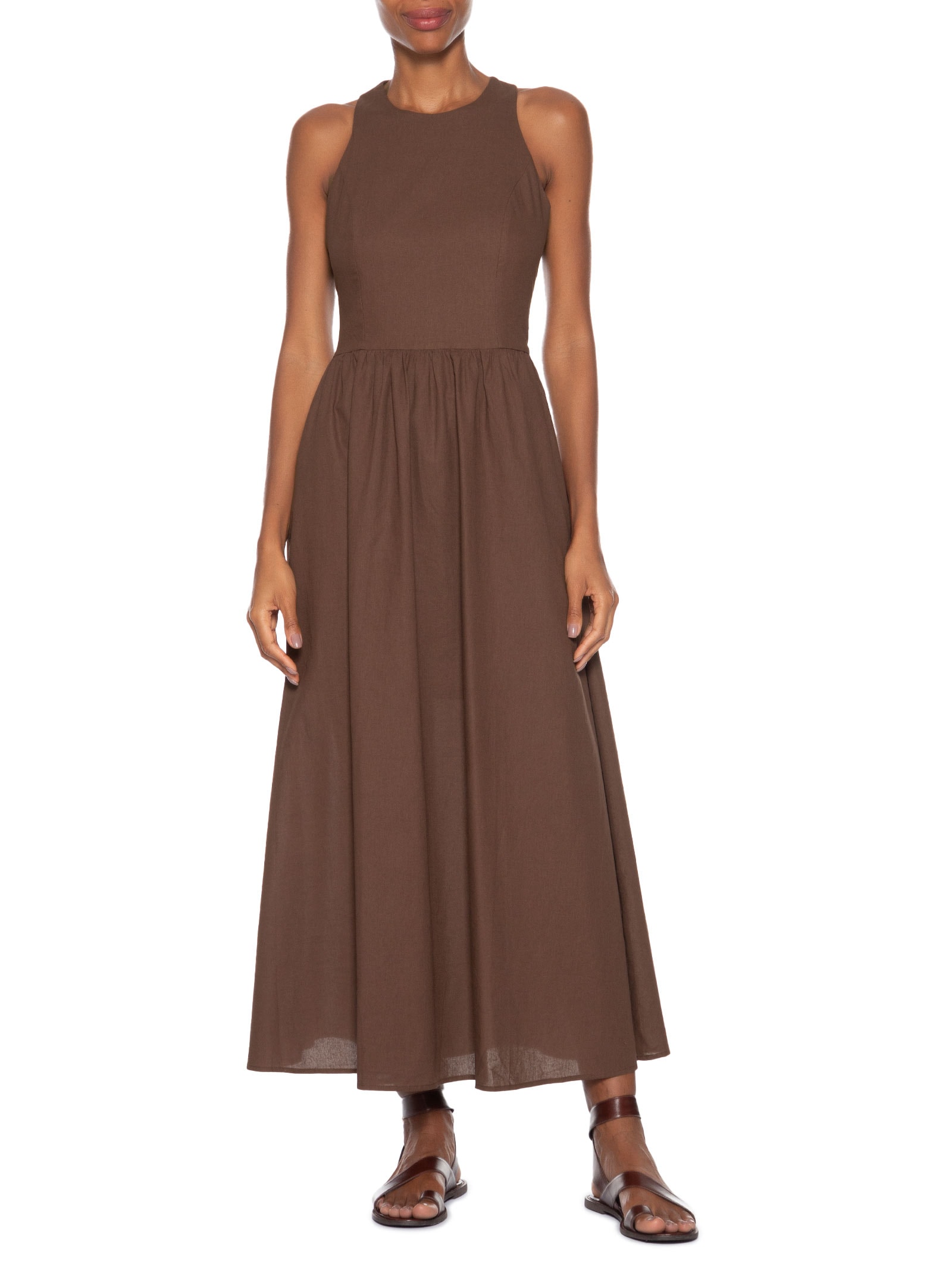 Vestido Midi Evasê Marrom Basiq