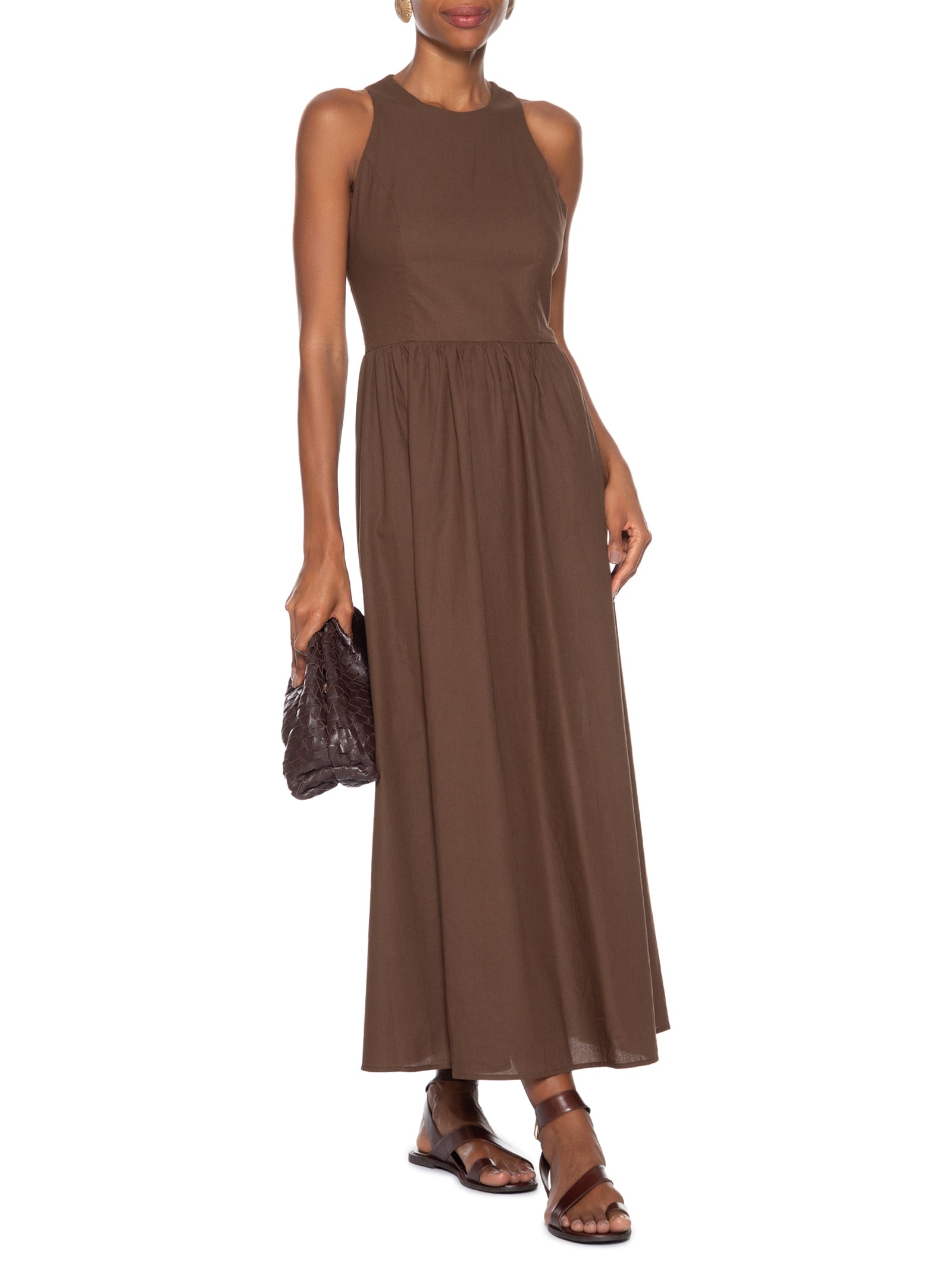 Vestido Midi Evasê Marrom Basiq