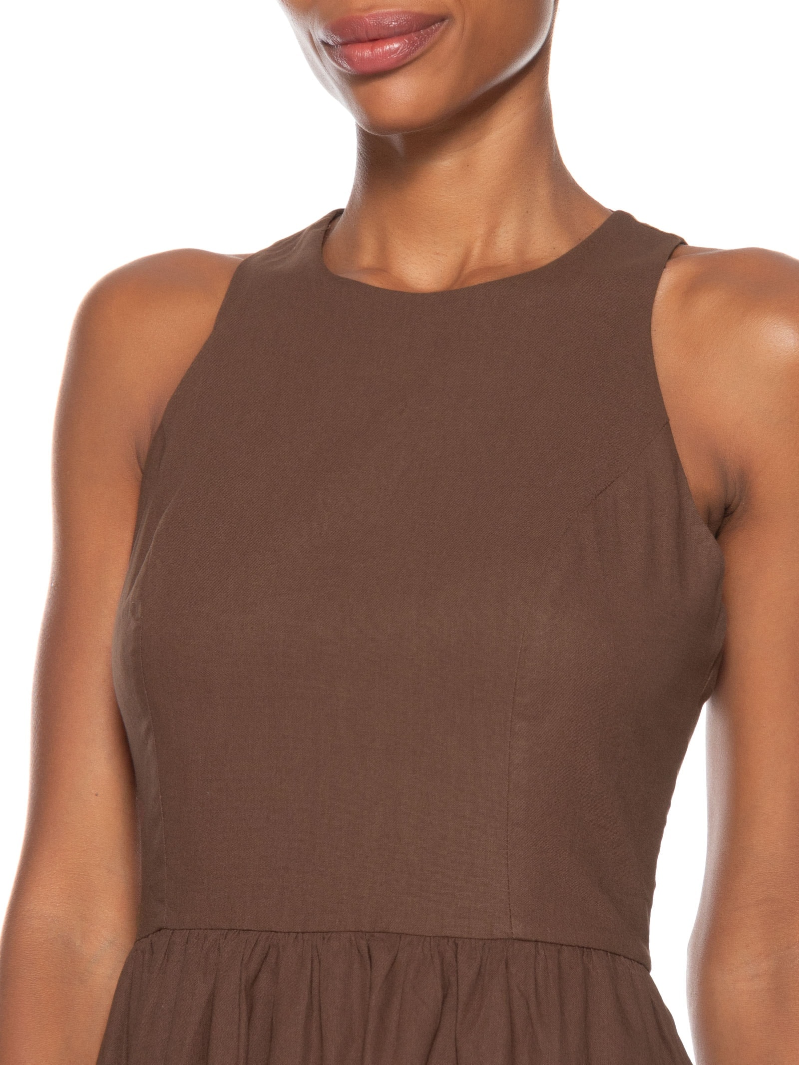 Vestido Midi Evasê Marrom Basiq