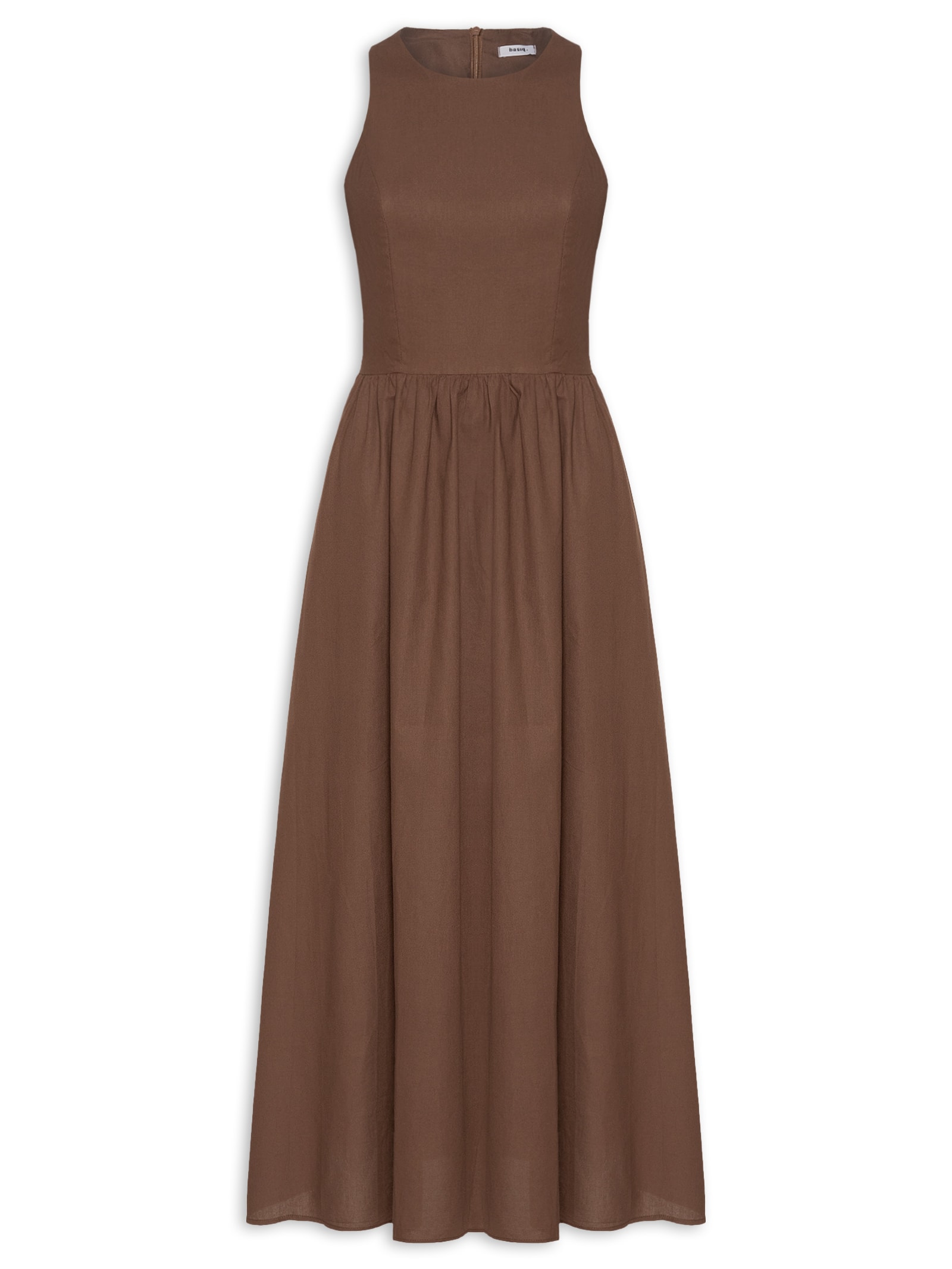 Vestido Midi Evasê Marrom Basiq