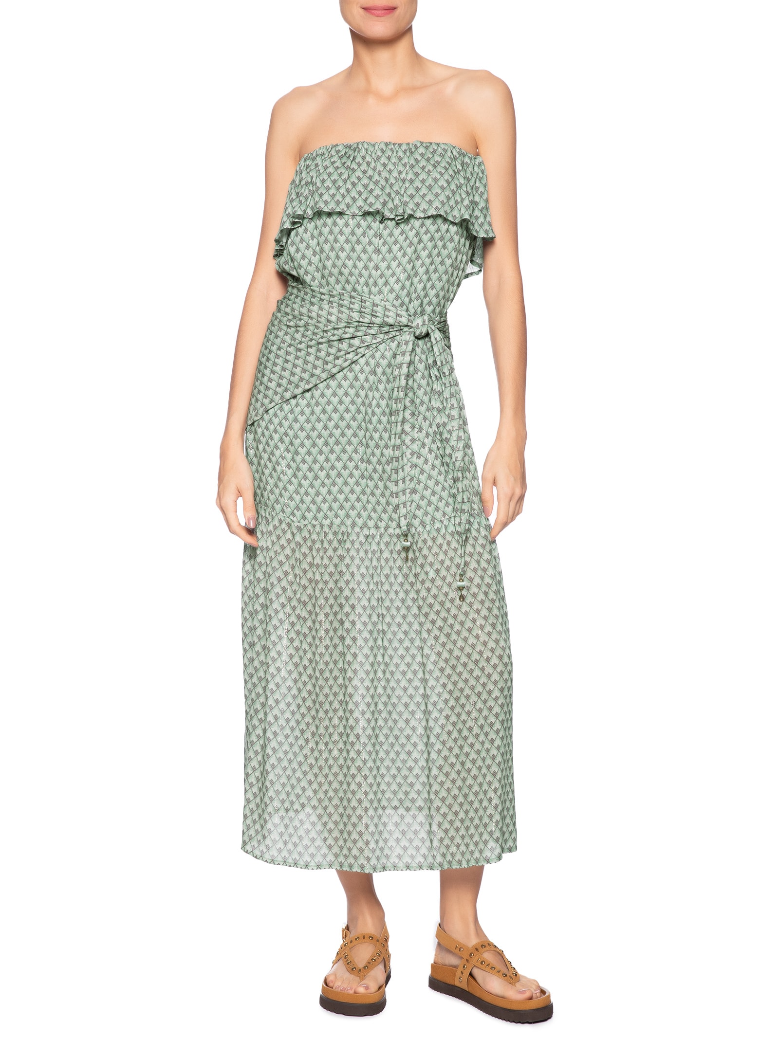 Vestido Midi Faixa Estampada Pacco Verde Maria Filó
