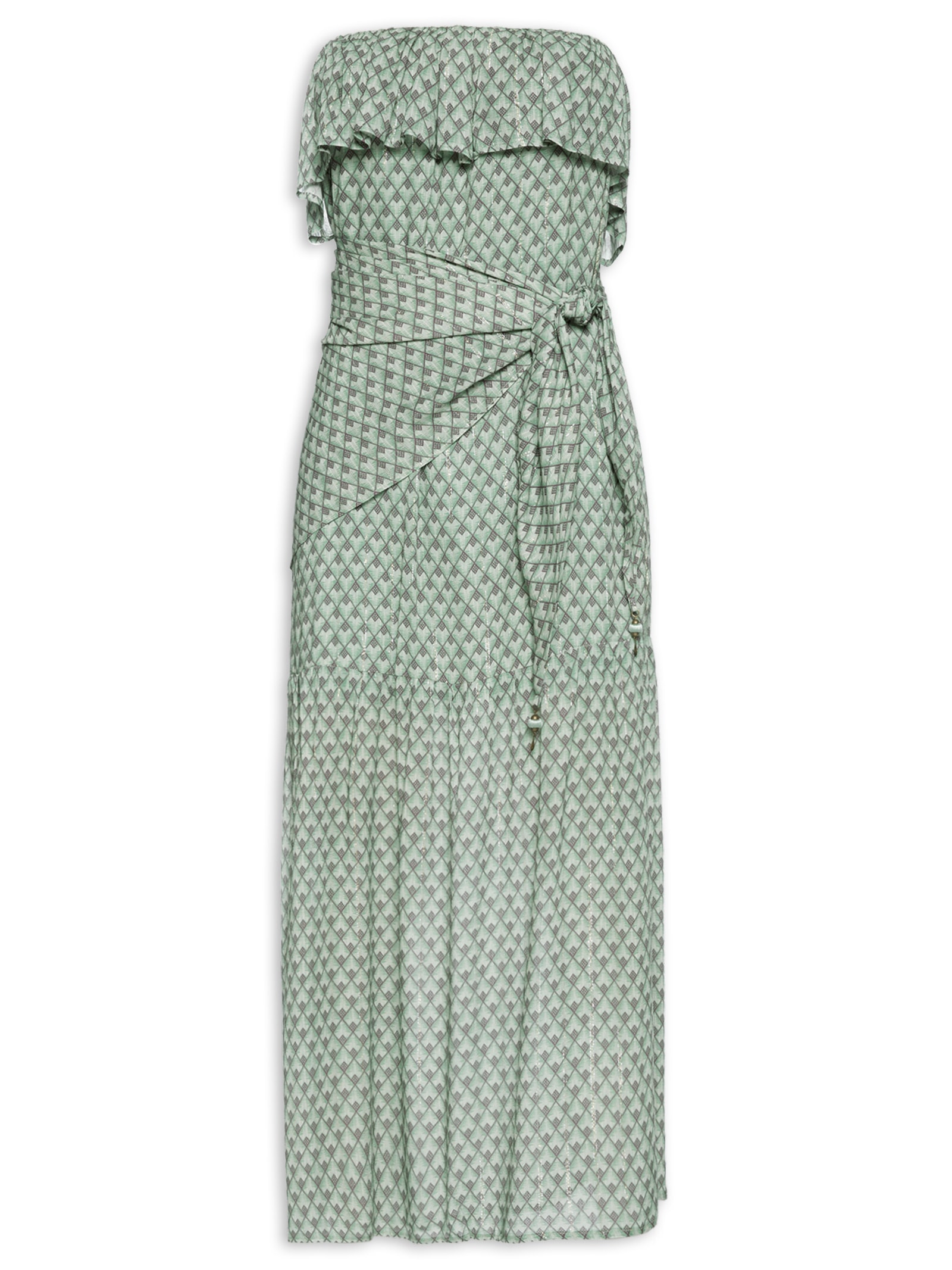 Vestido Midi Faixa Estampada Pacco Verde Maria Filó
