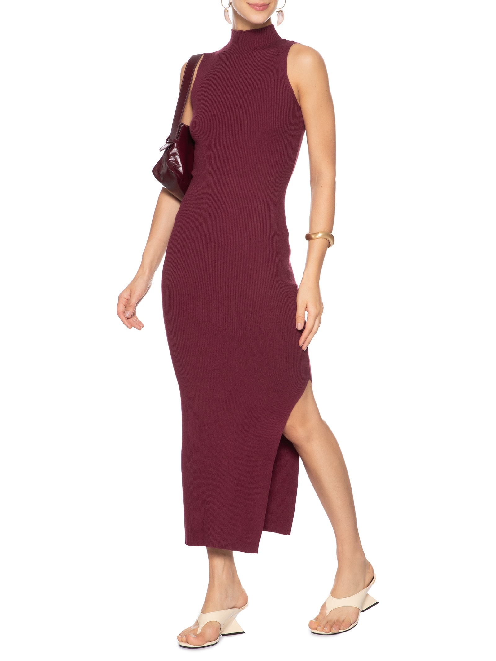 Vestido Midi Feminino Em Tricot Vermelho Market 33