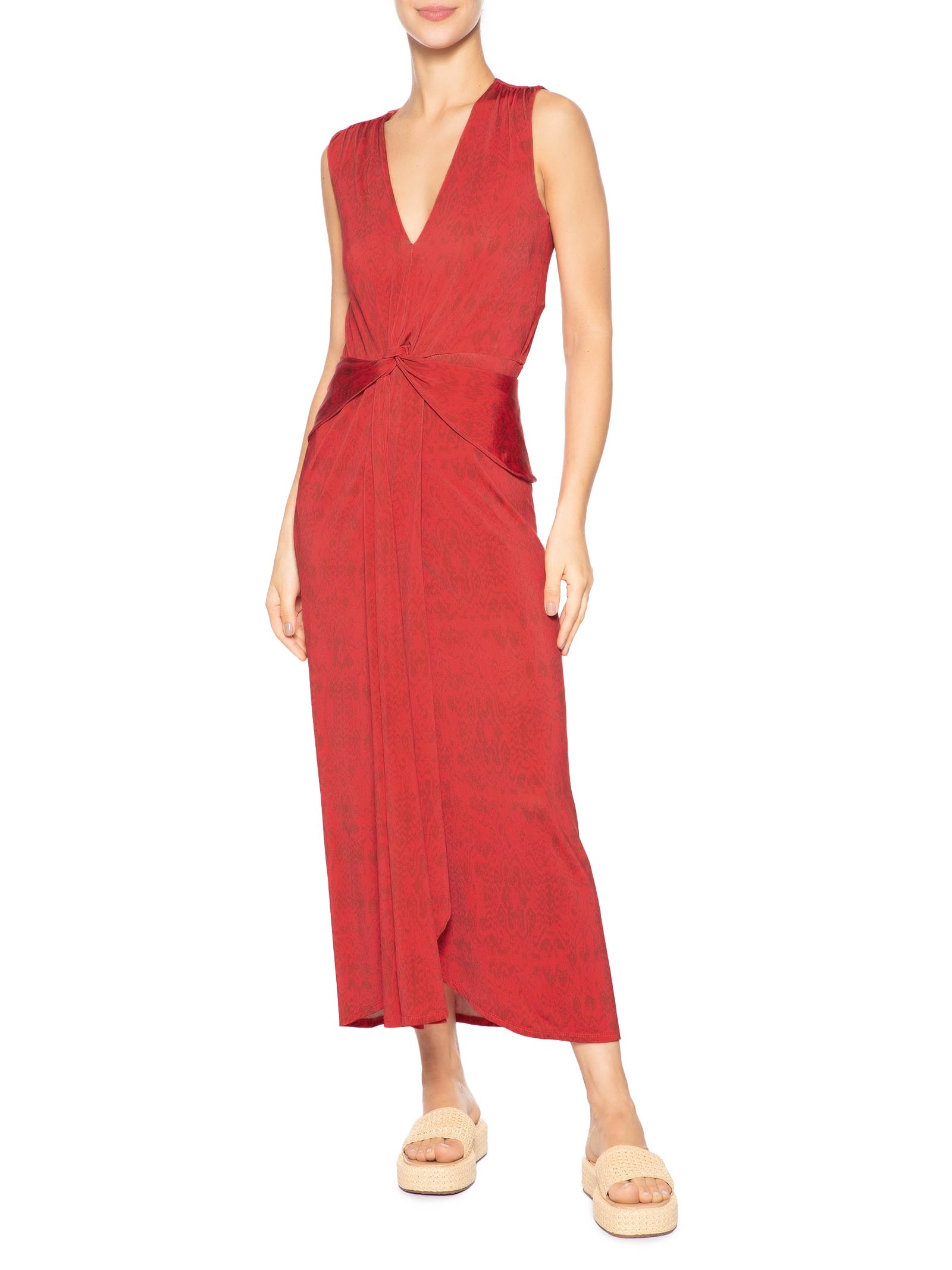 Vestido Midi Fenda E Pala Franzida Vermelho Cia Marítima