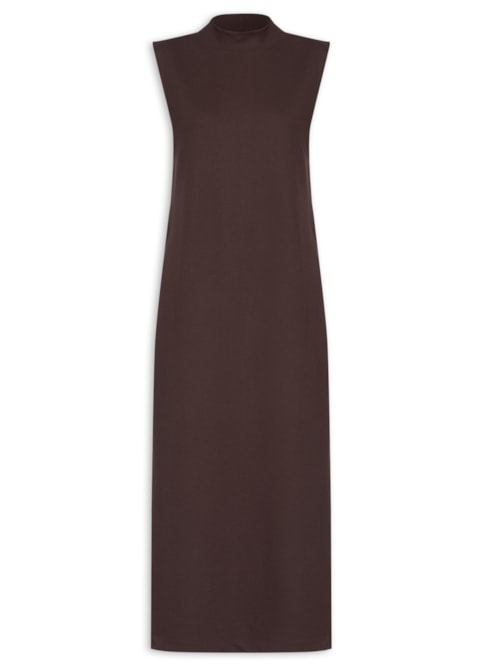 Vestido Midi Fenda Lateral Com Bolso – Marrom