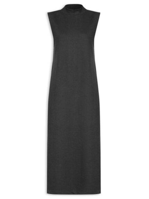 Vestido Midi Fenda Lateral Com Bolso – Preto