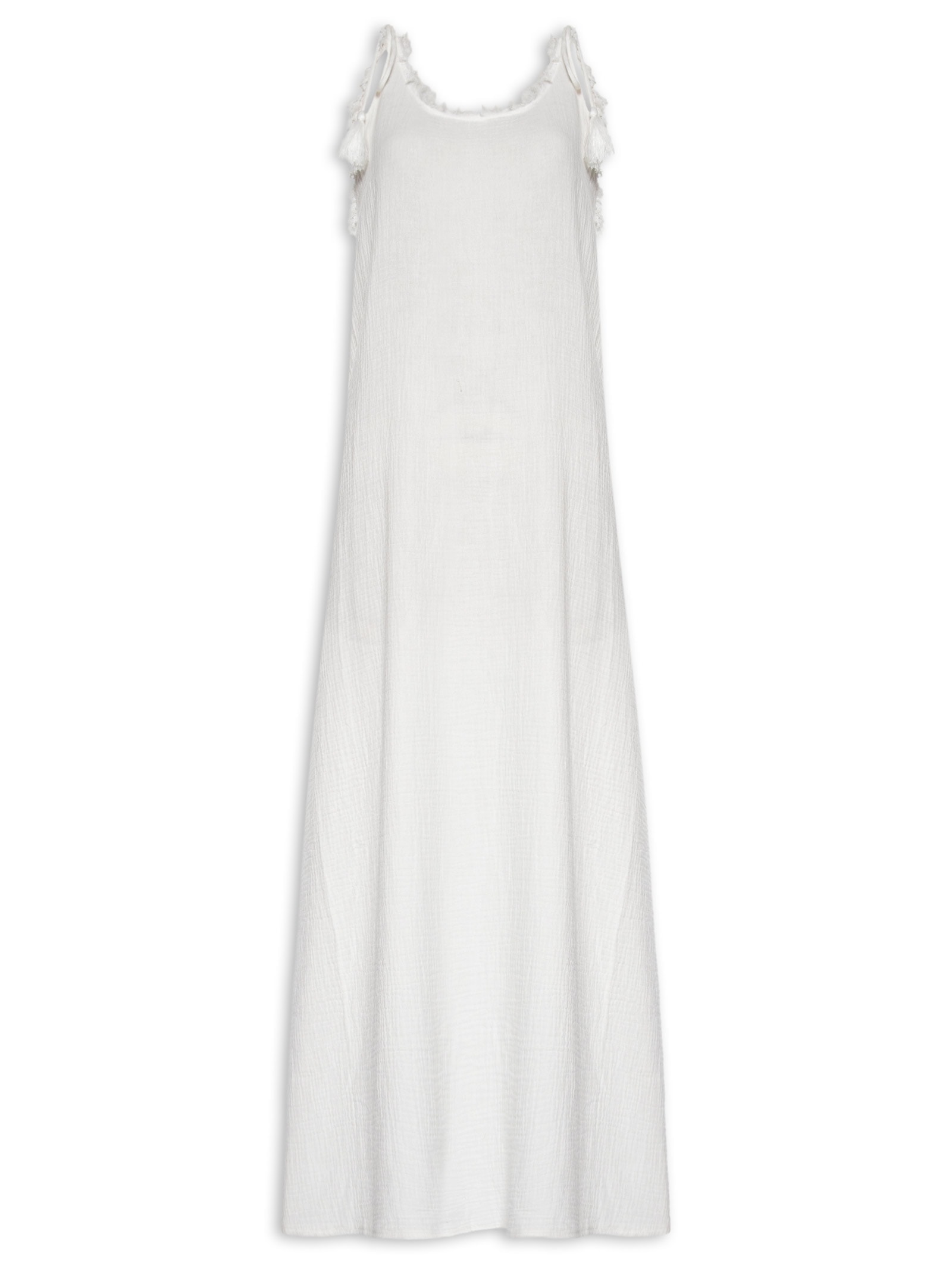 Vestido Midi Fendas Crinkle – Branco Farm Praia