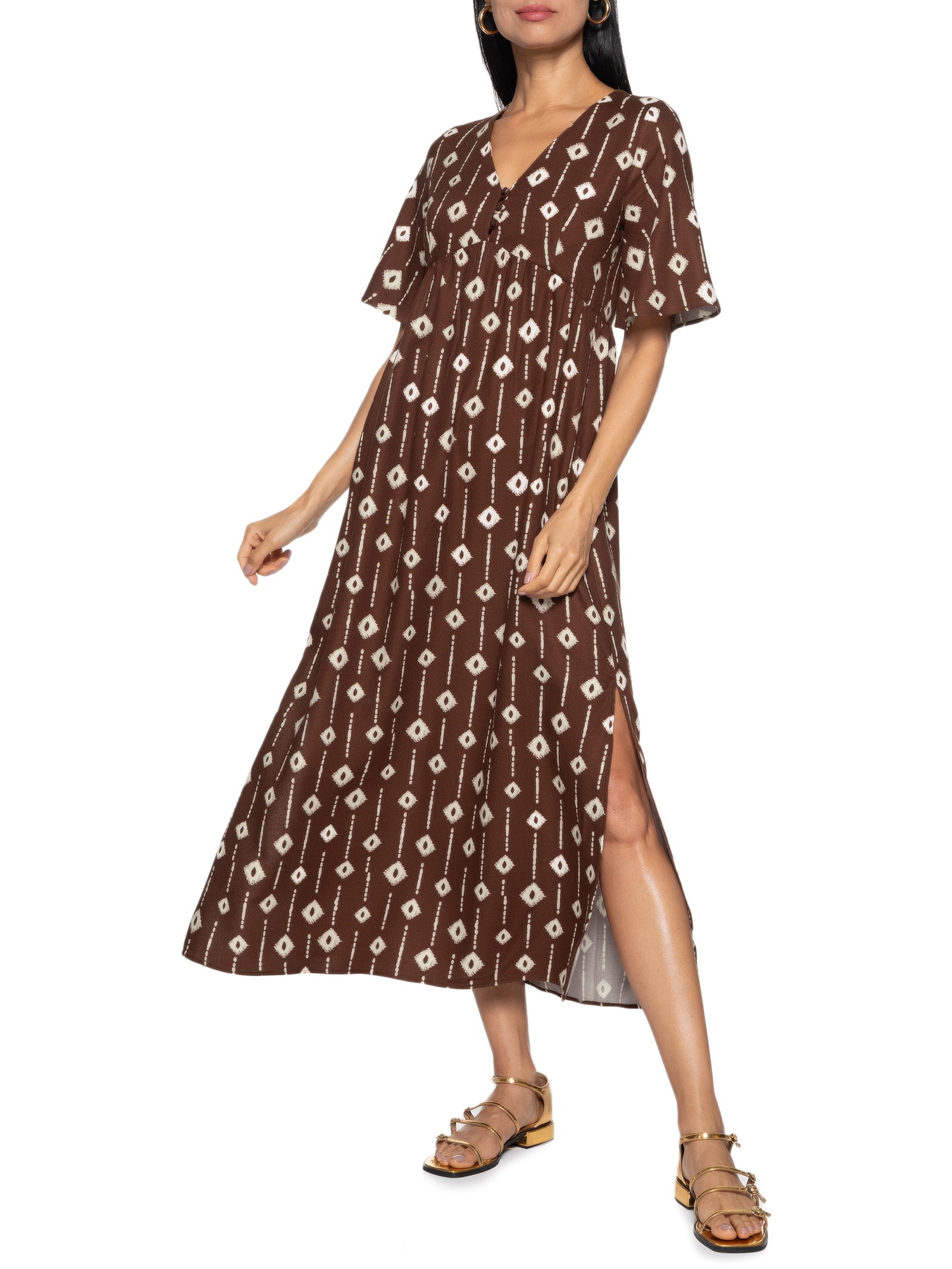 Hering Vestido Midi Fendas Laterais Marrom - Main Image