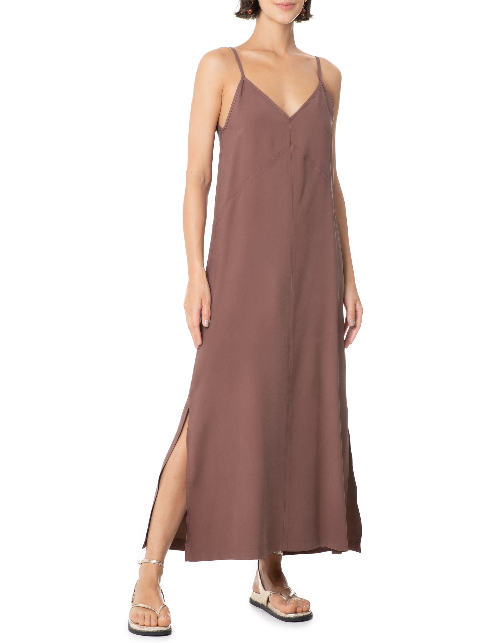 Vestido Midi Fendas Laterais Vinho Hering