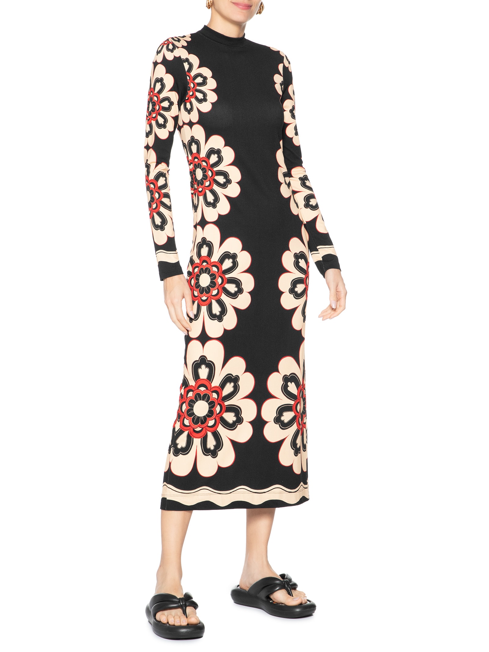 Vestido Midi Fiorella Preto Farm