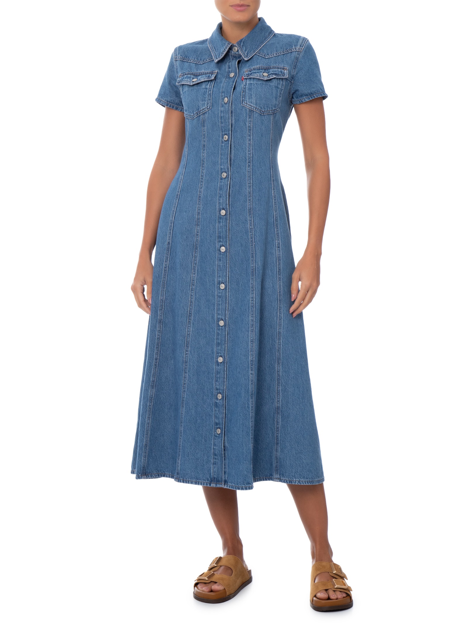 Vestido Midi Fit And Flare Western Dress Azul Levi's