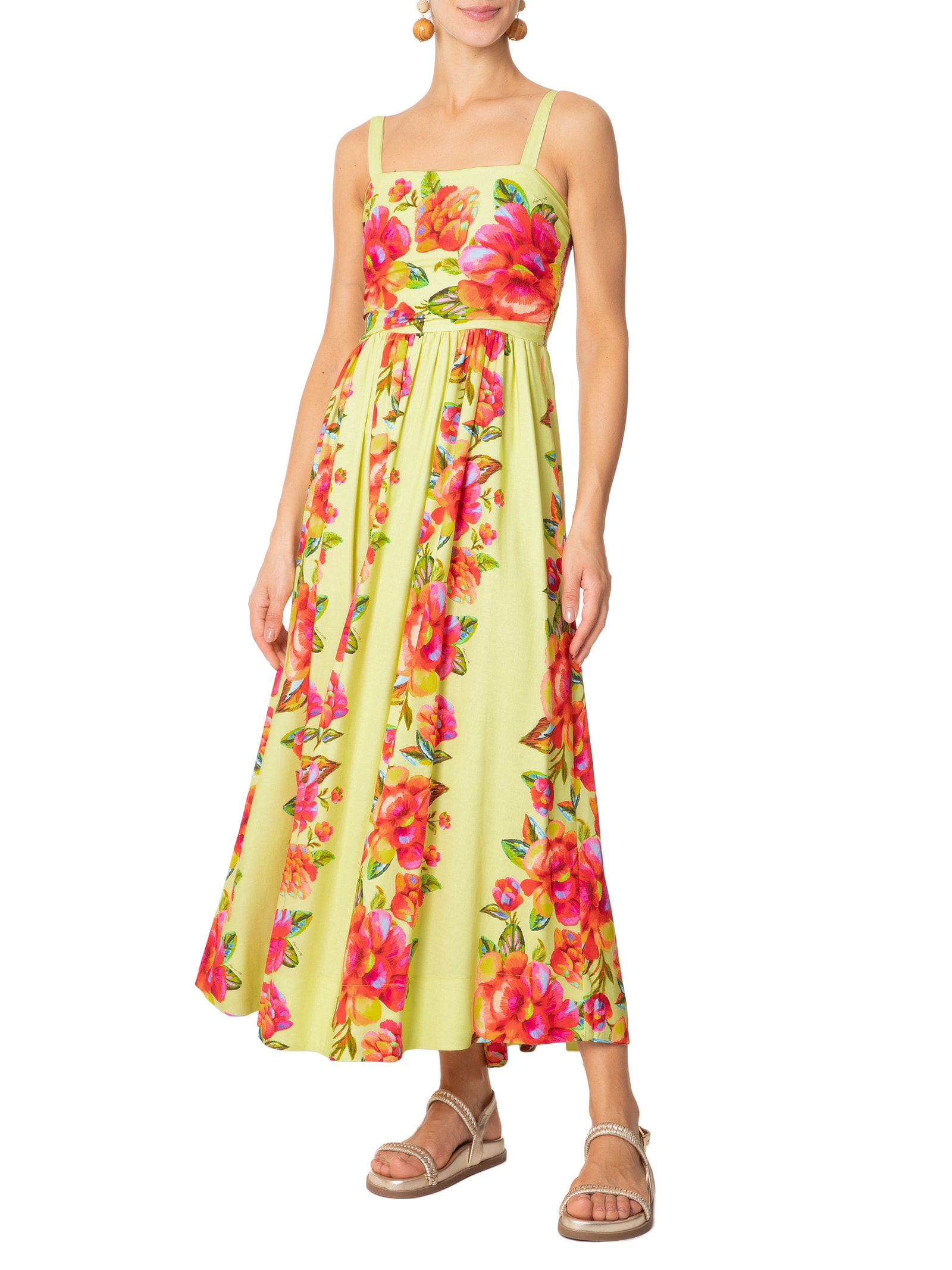 Farm - Vestido Midi Flor Céu - Amarelo