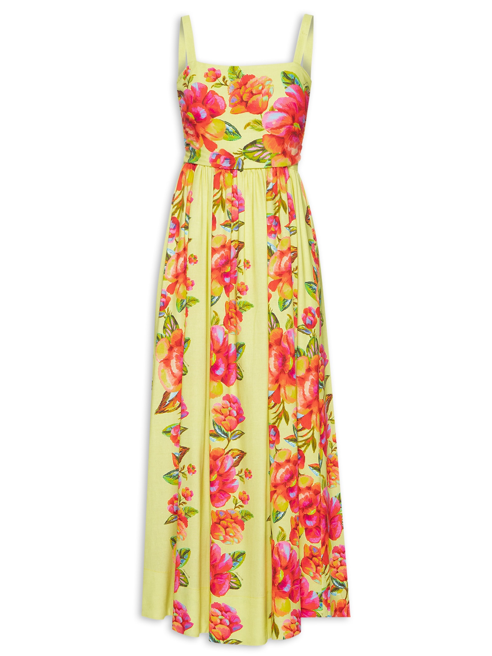 Farm - Vestido Midi Flor Céu - Amarelo