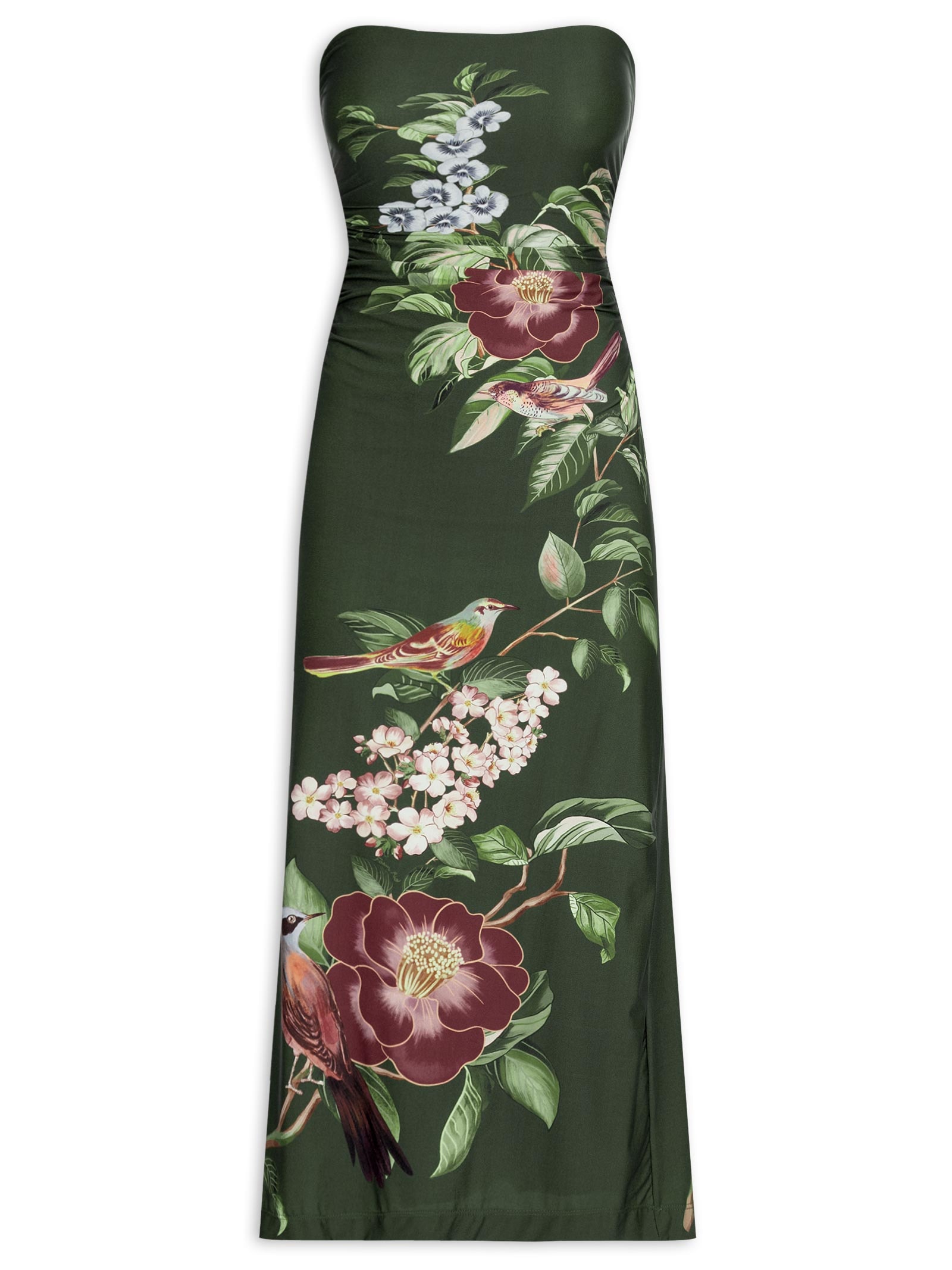 Vestido Midi Flor De Pássaro Verde Farm
