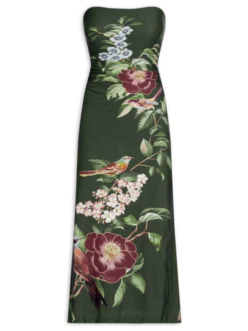 Vestido Midi Flor De Pássaro - Verde