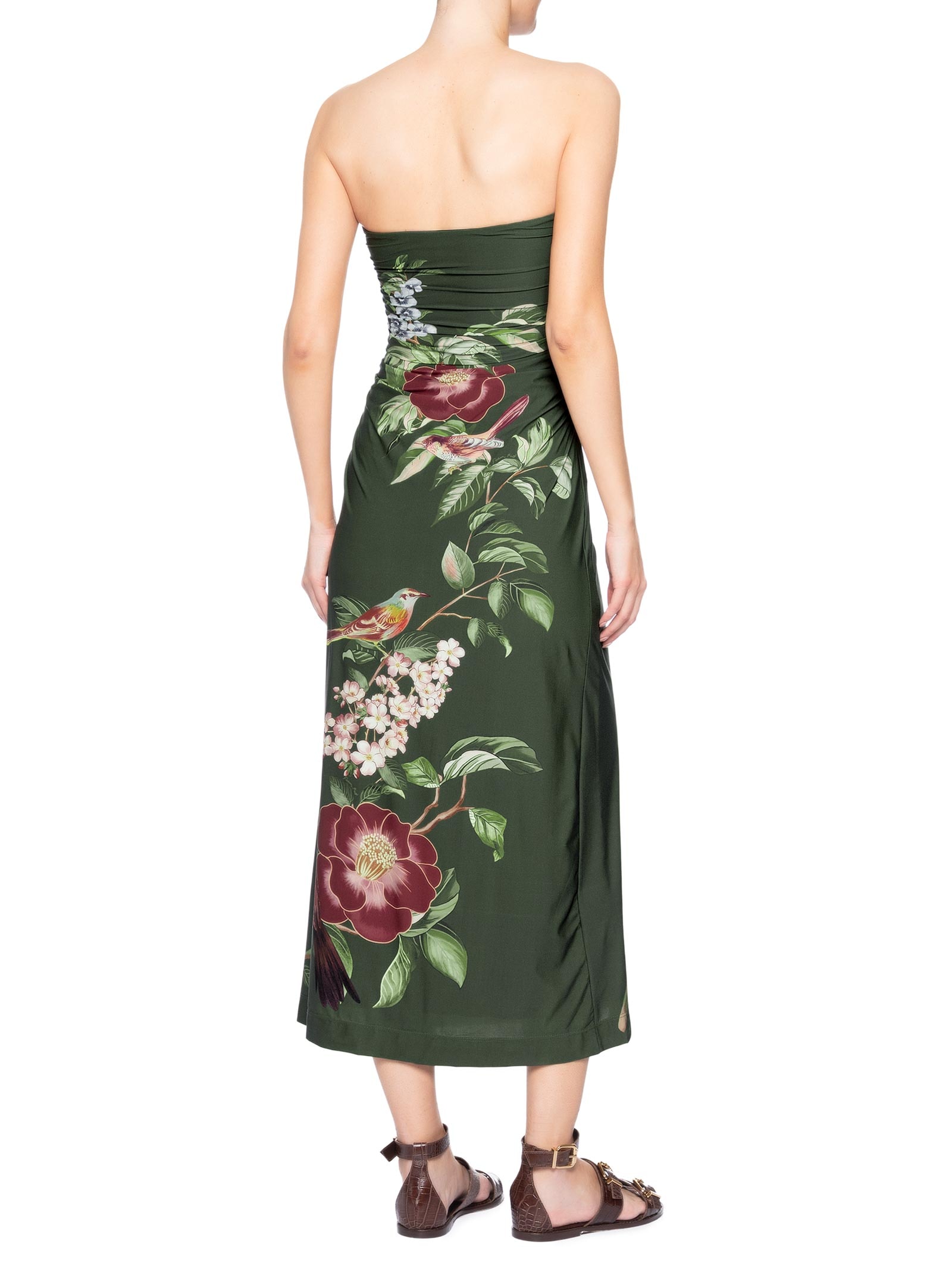 Vestido Midi Flor De Pássaro Verde Farm