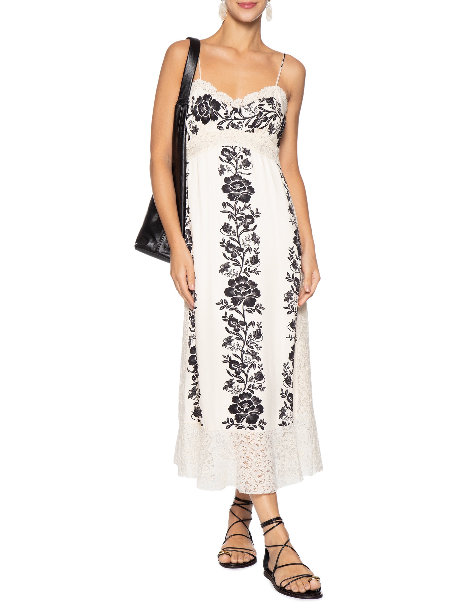 Vestido Midi Floral Delicado Bege Farm