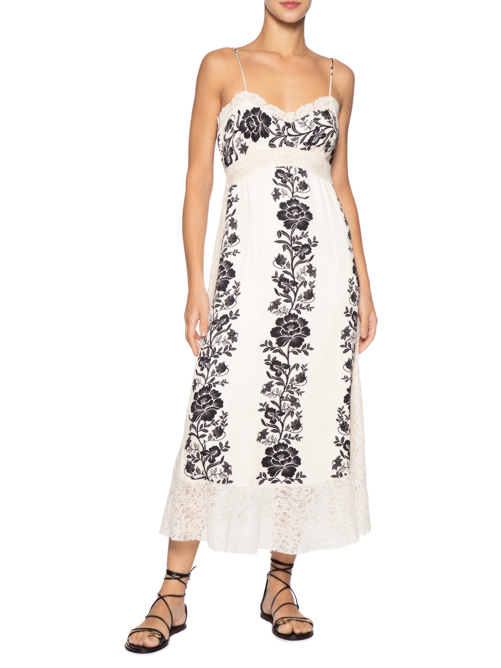 Vestido Midi Floral Delicado Bege Farm