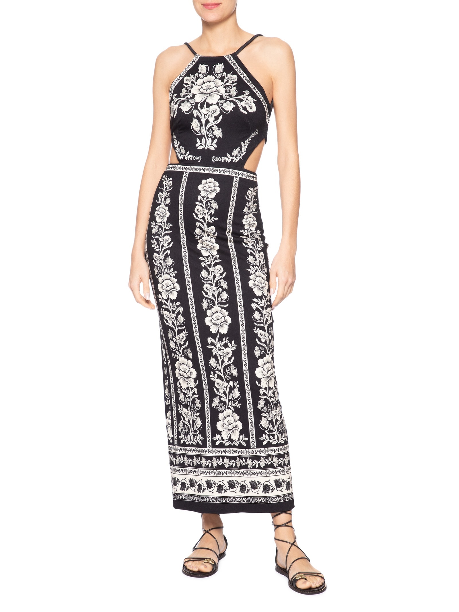 Vestido Midi Floral Delicado Preto Farm