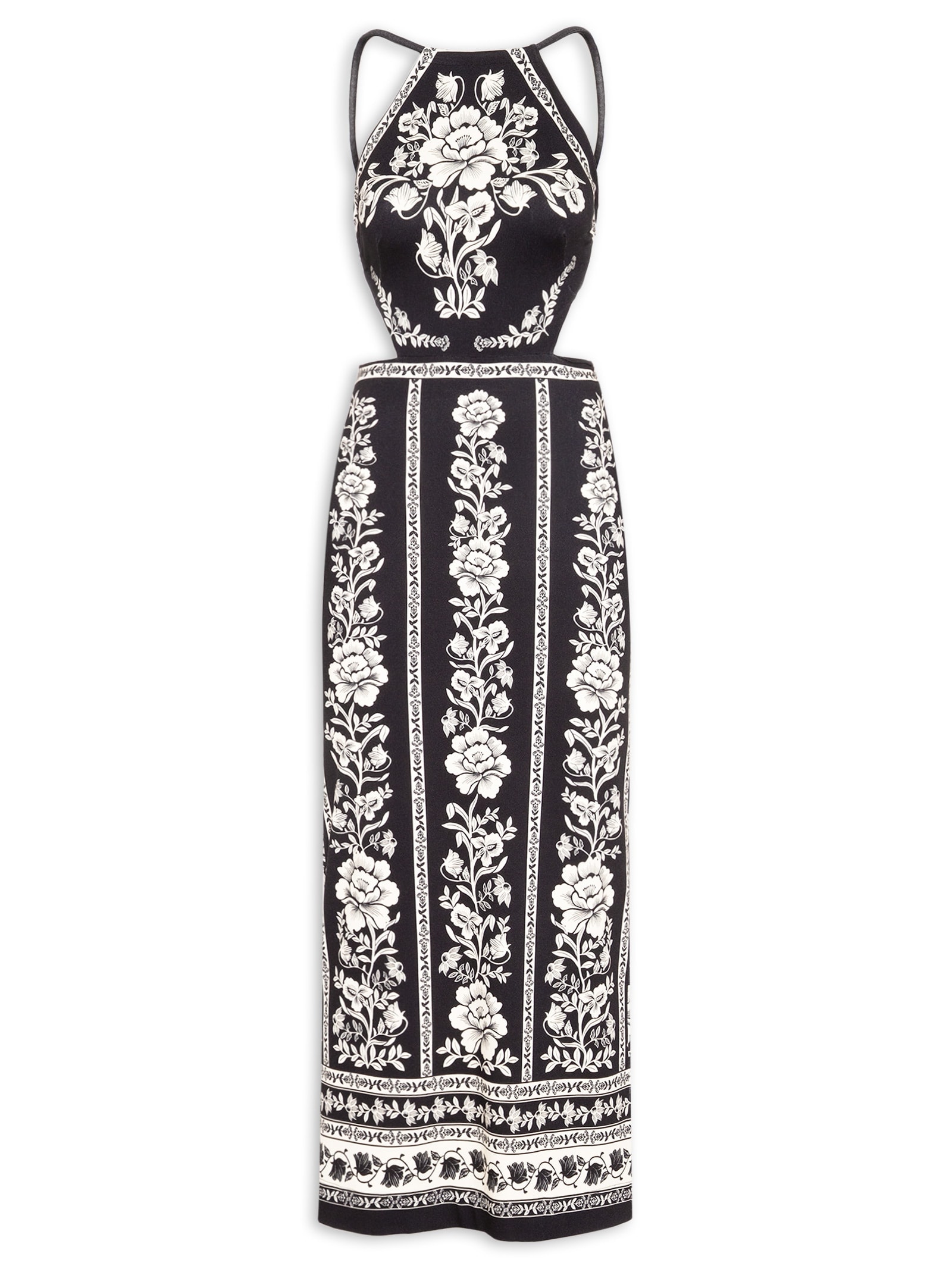Vestido Midi Floral Delicado – Preto Farm