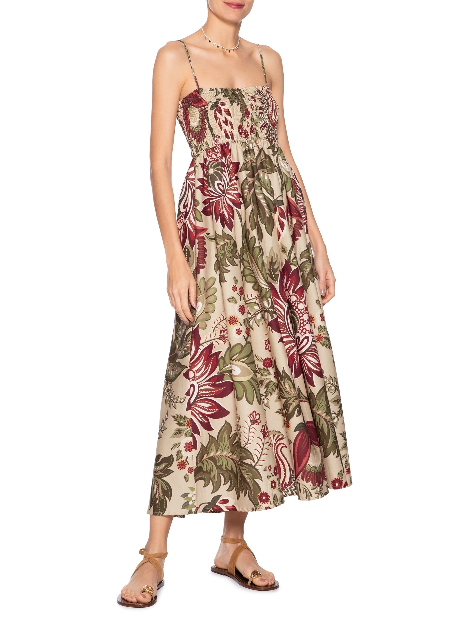 Vestido Midi Floral Ligia Bege Farm