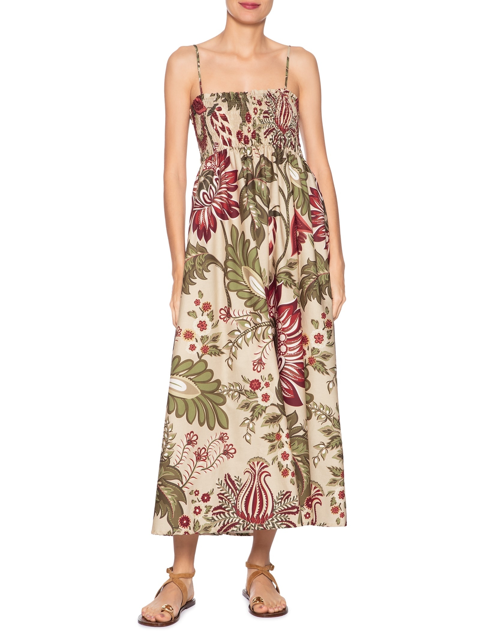Vestido Midi Floral Ligia Bege Farm