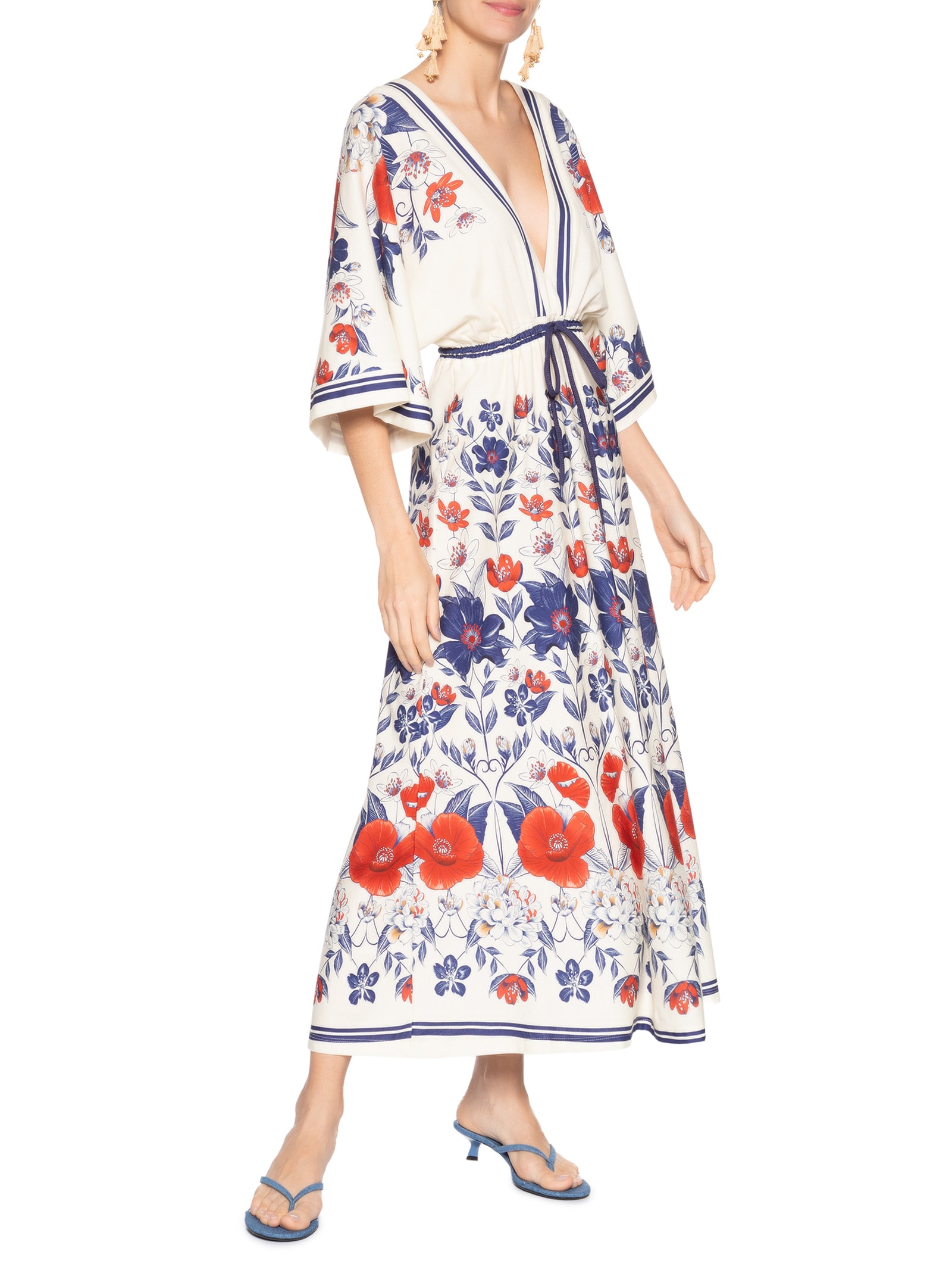 Vestido Midi Floral Lina Branco Farm
