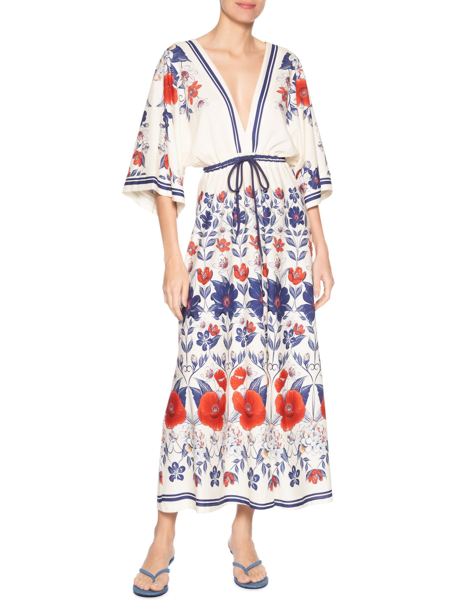 Vestido Midi Floral Lina Branco Farm