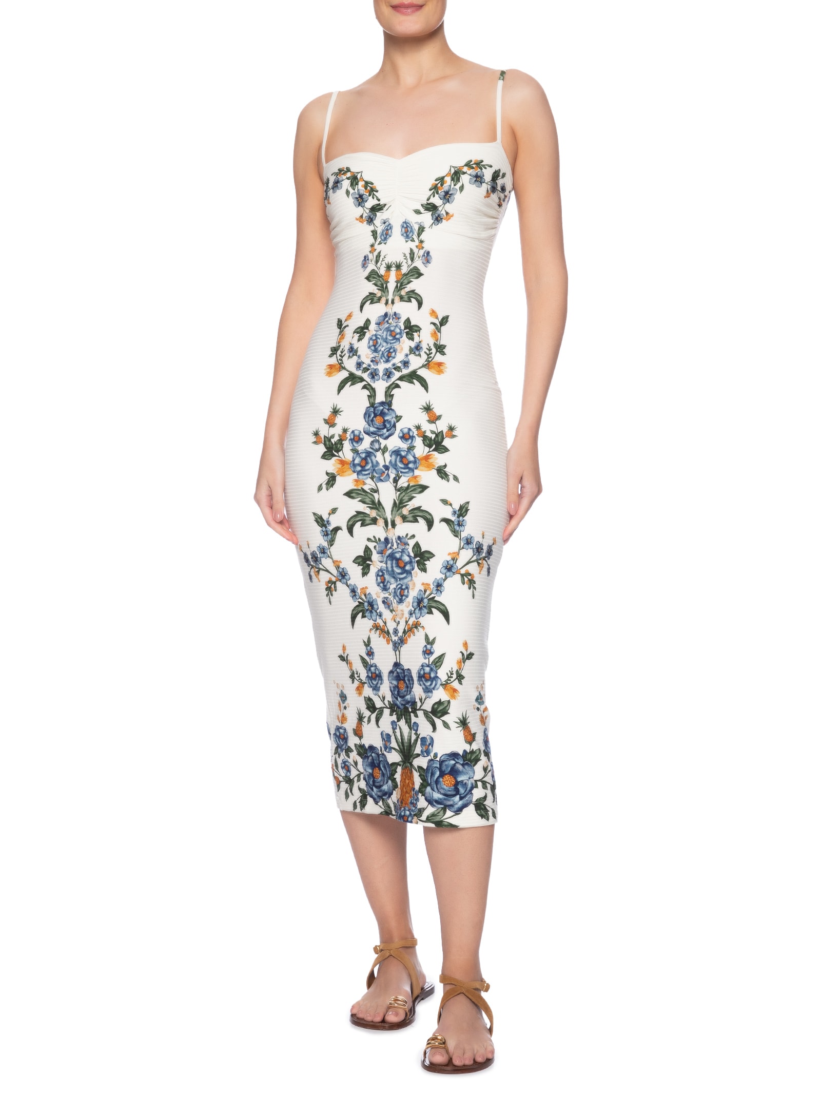 Vestido Midi Floral Penélope Branco Farm