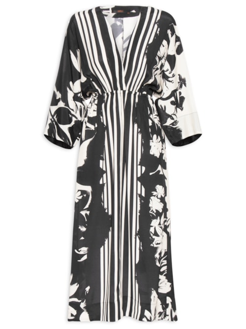 Vestido Midi Floral Pincel – Preto