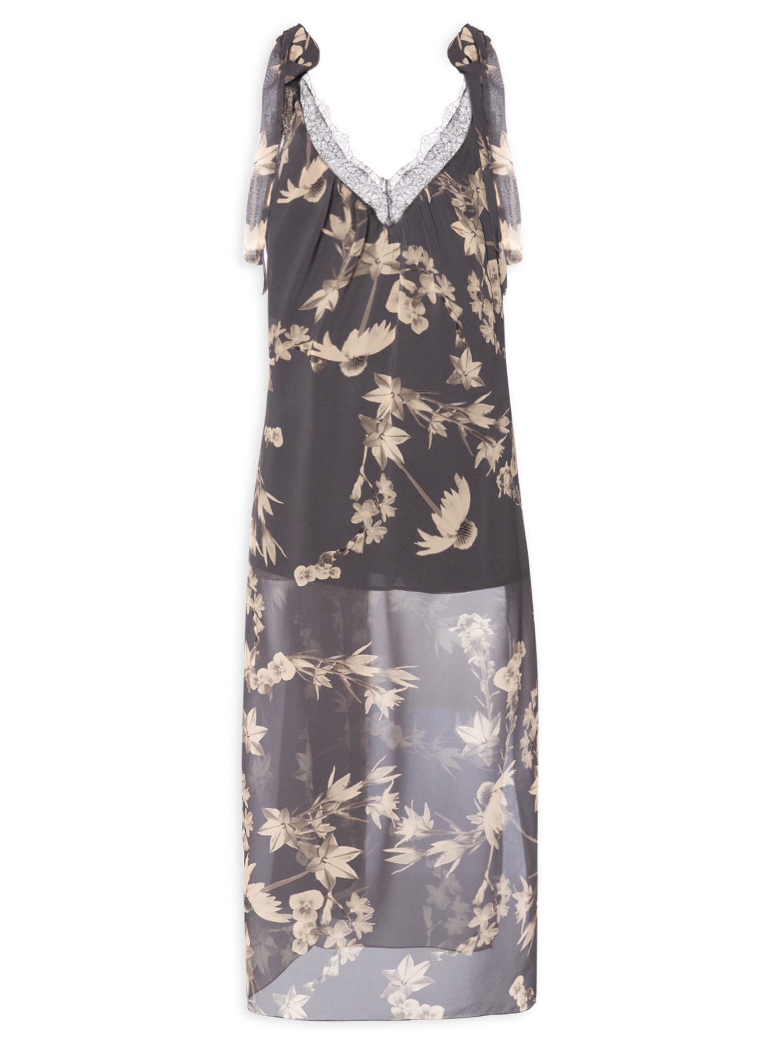 Vestido Midi Floral Sépia Preto Animale