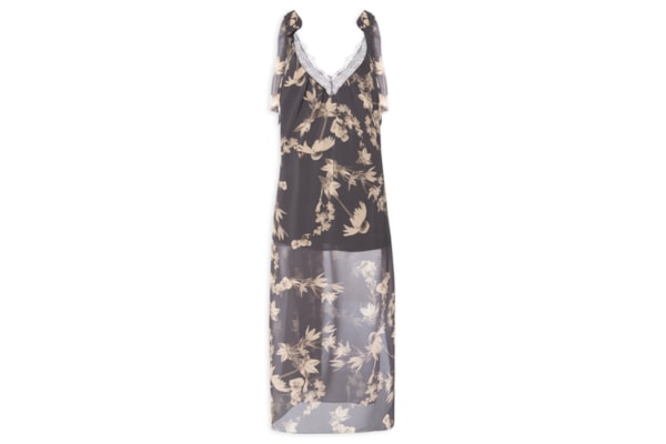 Vestido Midi Floral Sépia - Preto