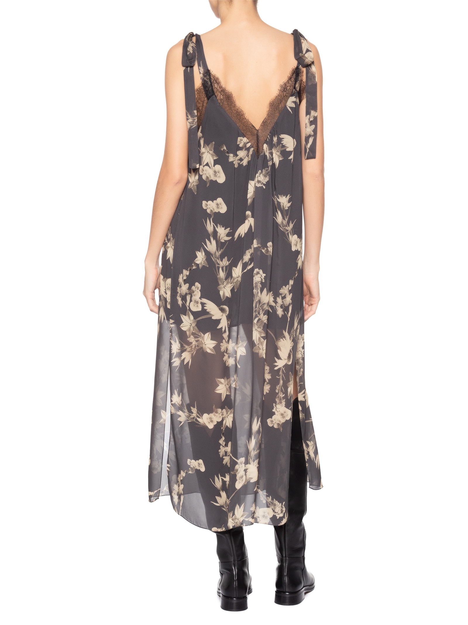 Vestido Midi Floral Sépia Preto Animale
