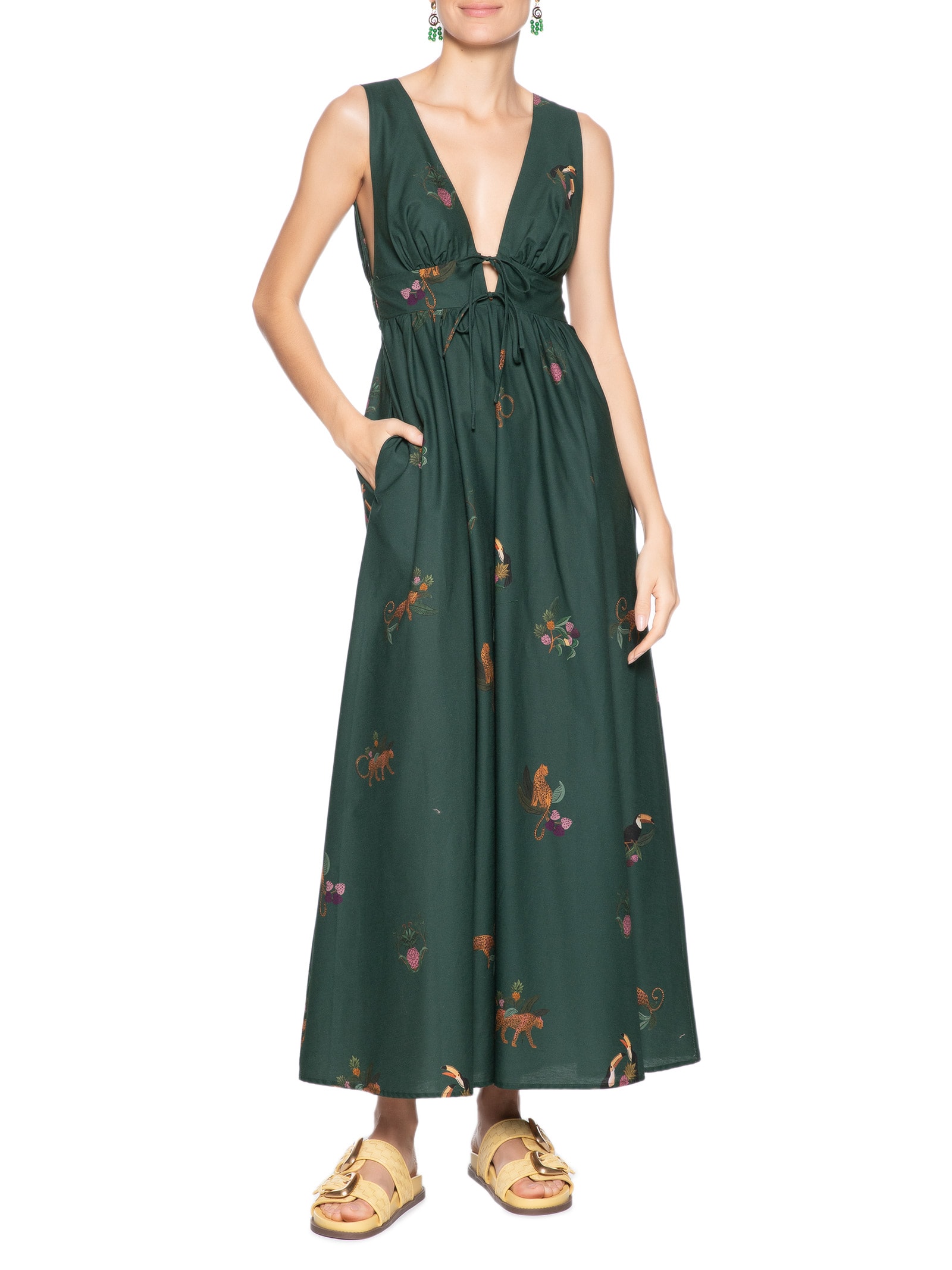 Farm Vestido Midi Florestinha Verde - Main Image