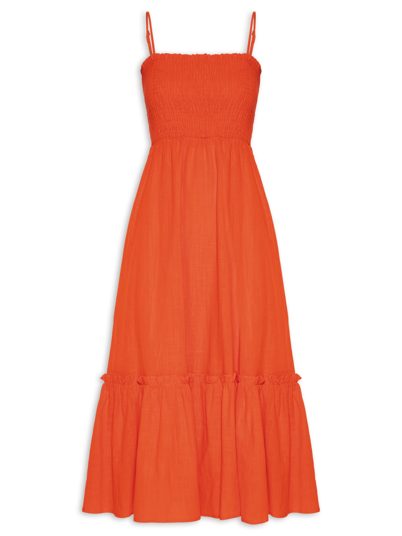 Vestido Midi Fluido Com Lastex Laranja Basiq