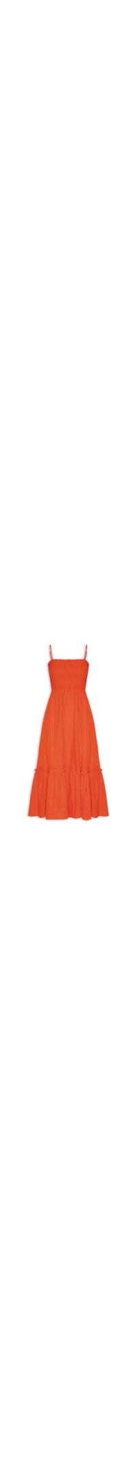 Vestido Midi Fluido Com Lastex - Laranja