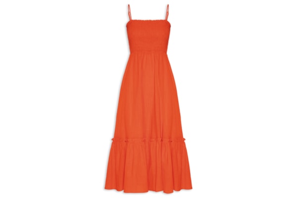Vestido Midi Fluido Com Lastex - Laranja