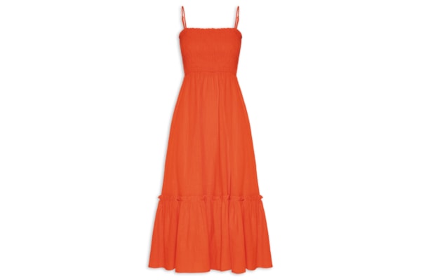 Vestido Midi Fluido Com Lastex - Laranja