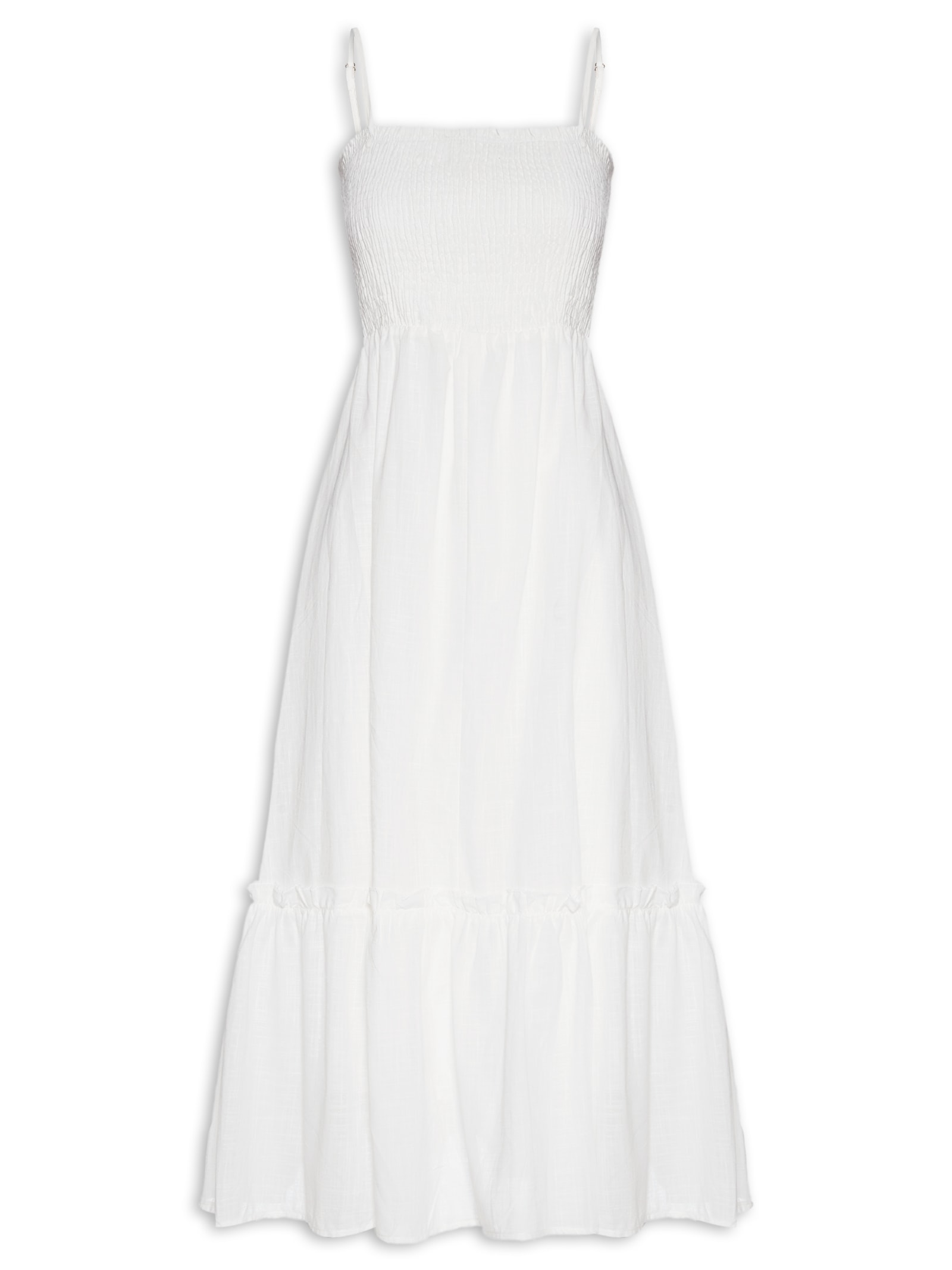 Vestido Midi Fluido Com Lastex Off White Basiq