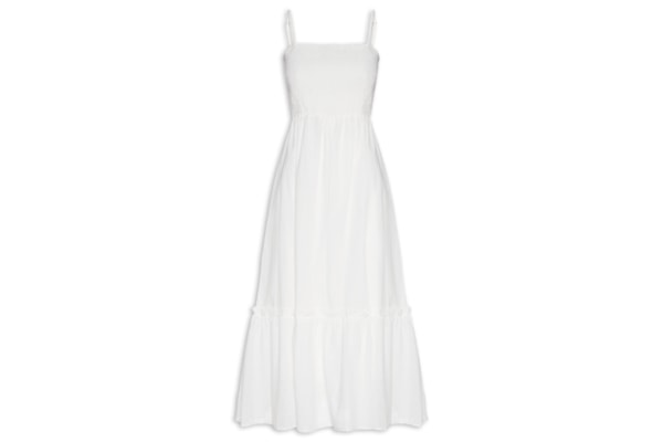 Vestido Midi Fluido Com Lastex - Off White