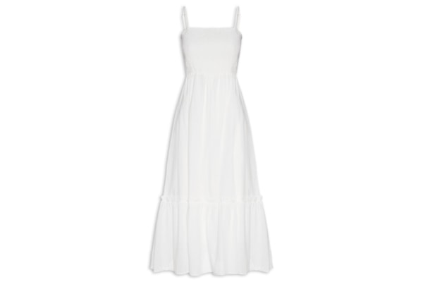 Vestido Midi Fluido Com Lastex - Off White