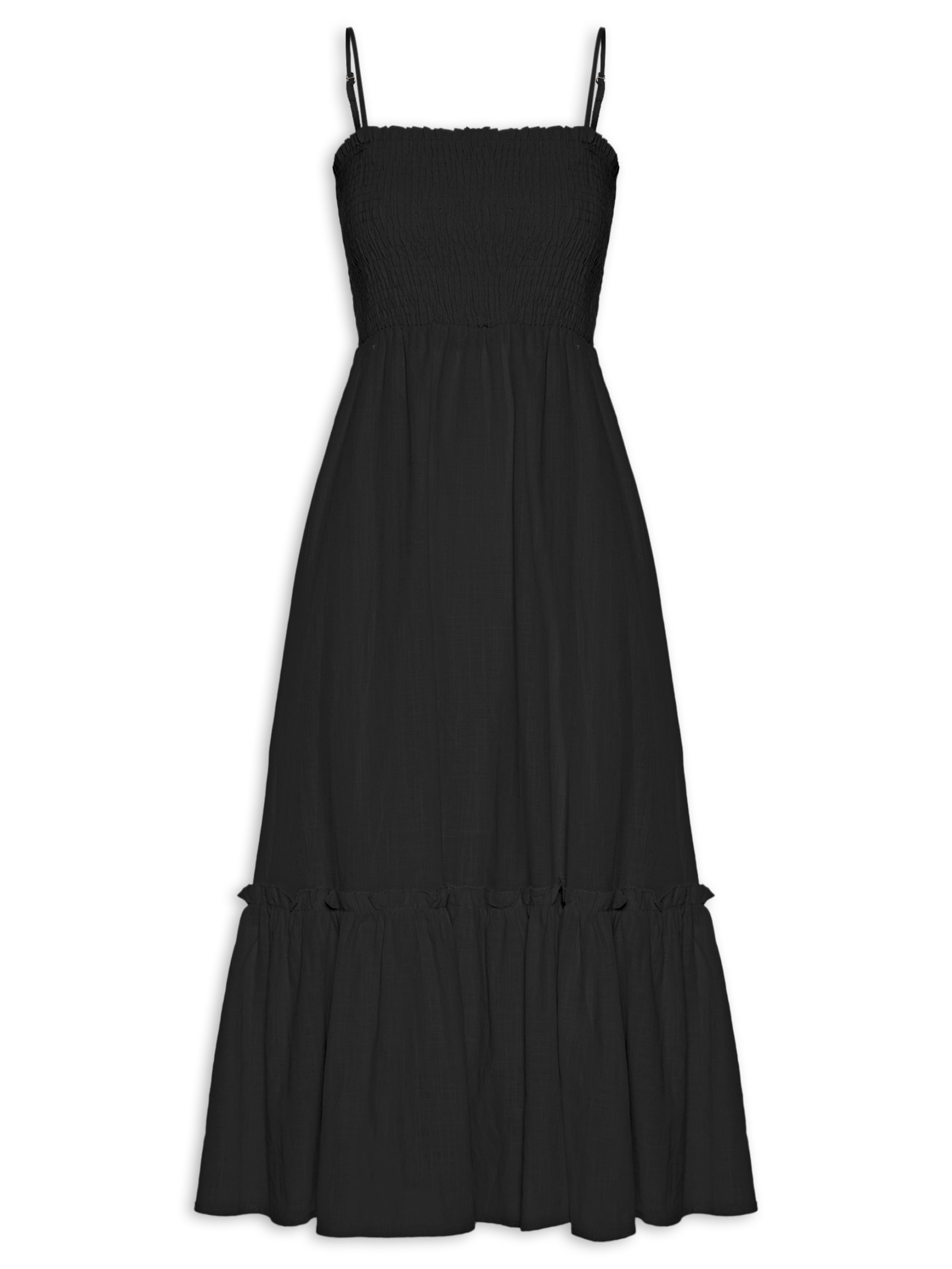 Vestido Midi Fluido Com Lastex Preto Basiq