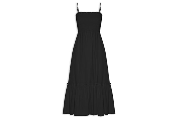 Vestido Midi Fluido Com Lastex - Preto