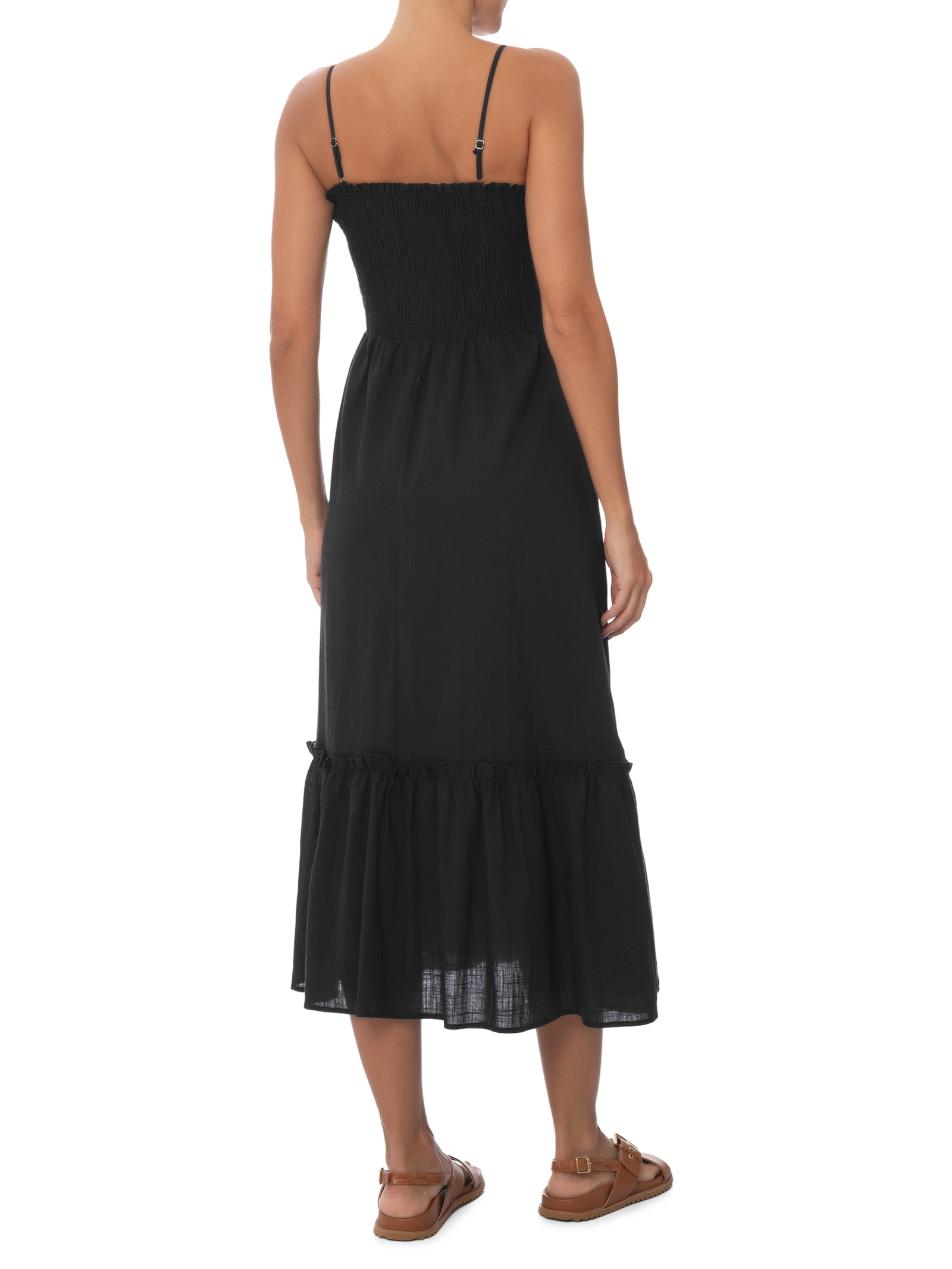 Vestido Midi Fluido Com Lastex Preto Basiq