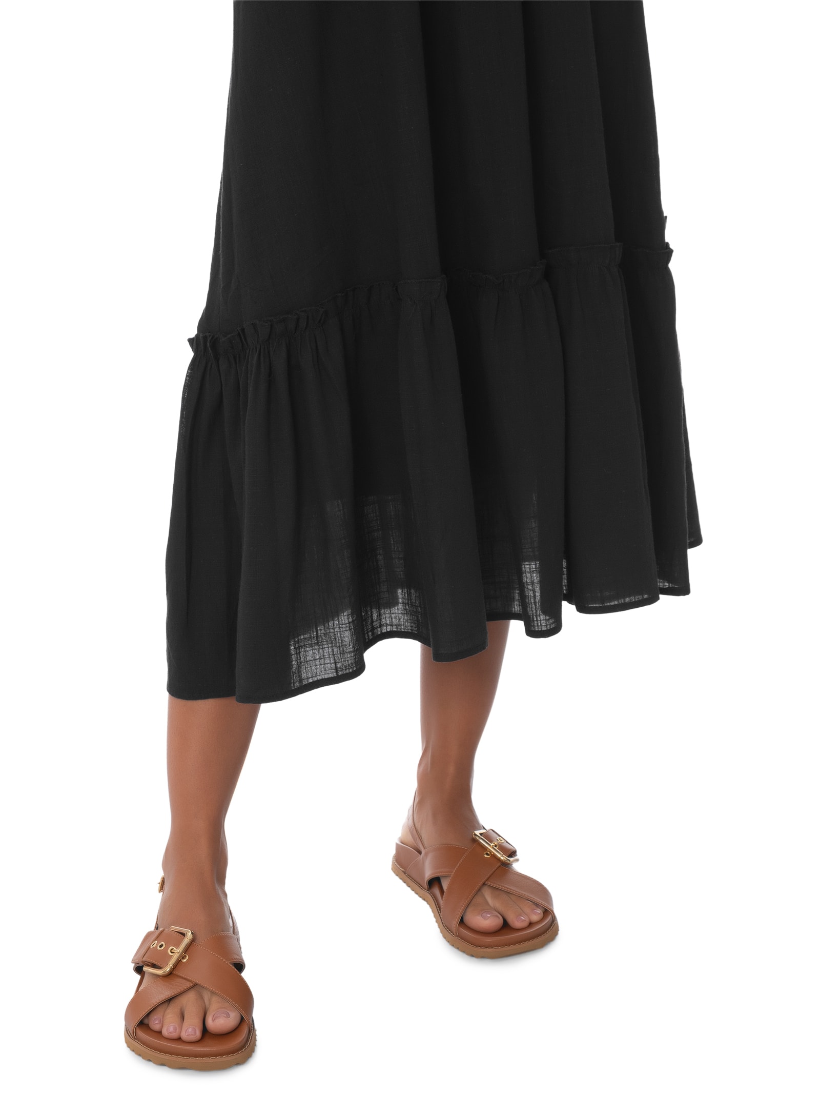 Vestido Midi Fluido Com Lastex Preto Basiq