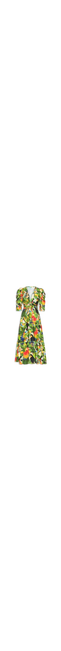 Vestido Midi Folhagem de Pássaro - Verde