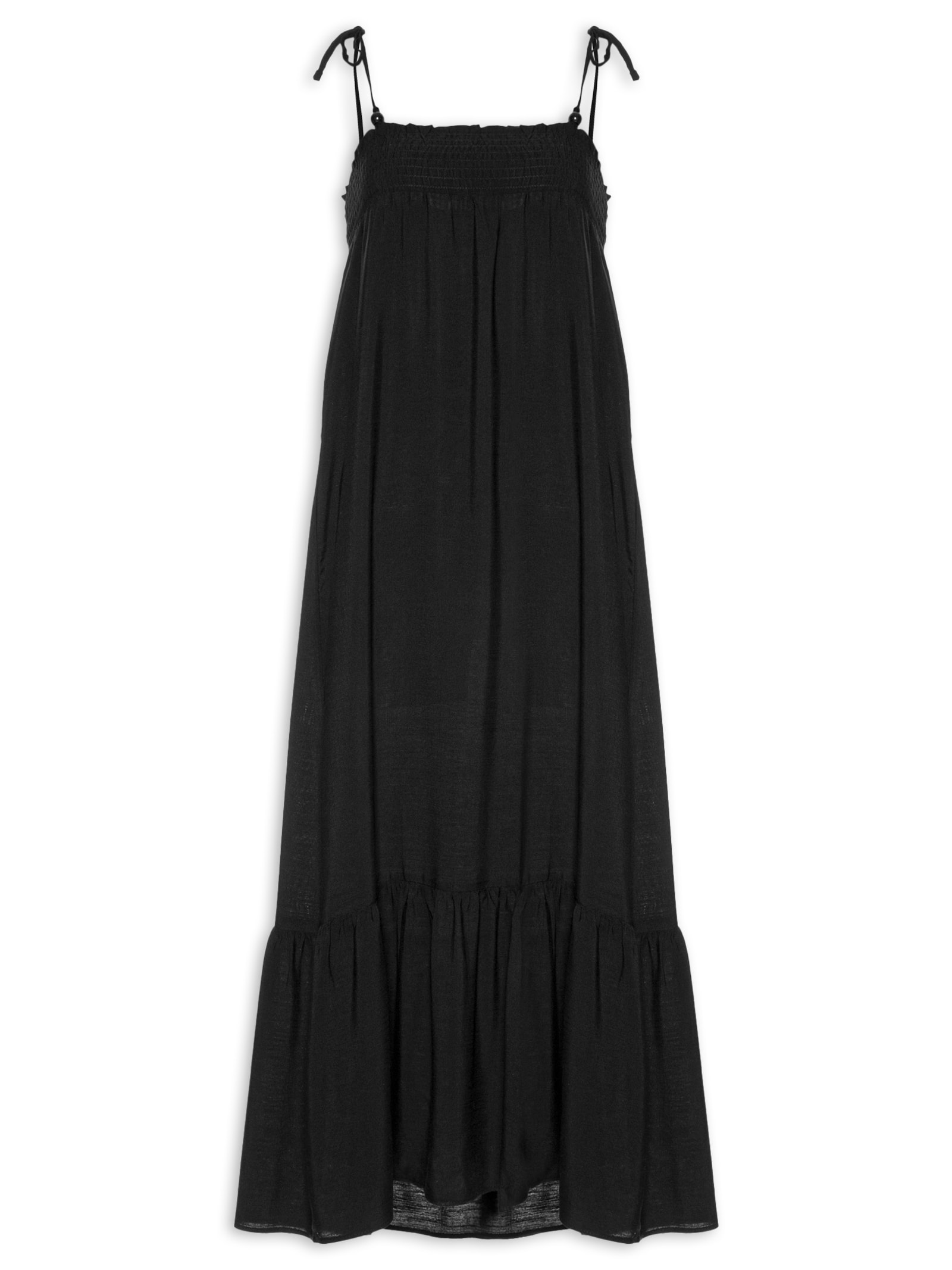 Vestido Midi Franzido Com Miçangas Preto Basiq